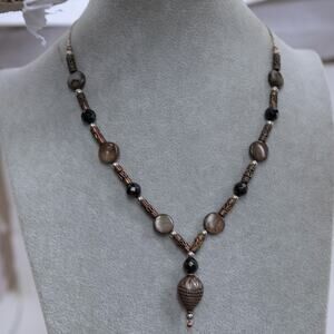 Copper Tone Beaded Tribal Necklace 18" Statement Jewelry Bold Design Costume